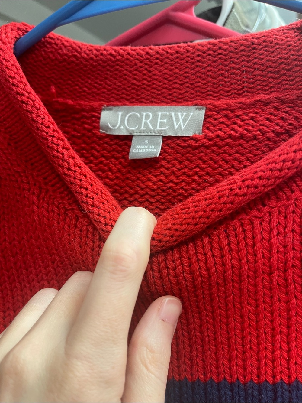 J. Crew Red Rollneck Sweater with Navy Stripes - Picture 2 of 4